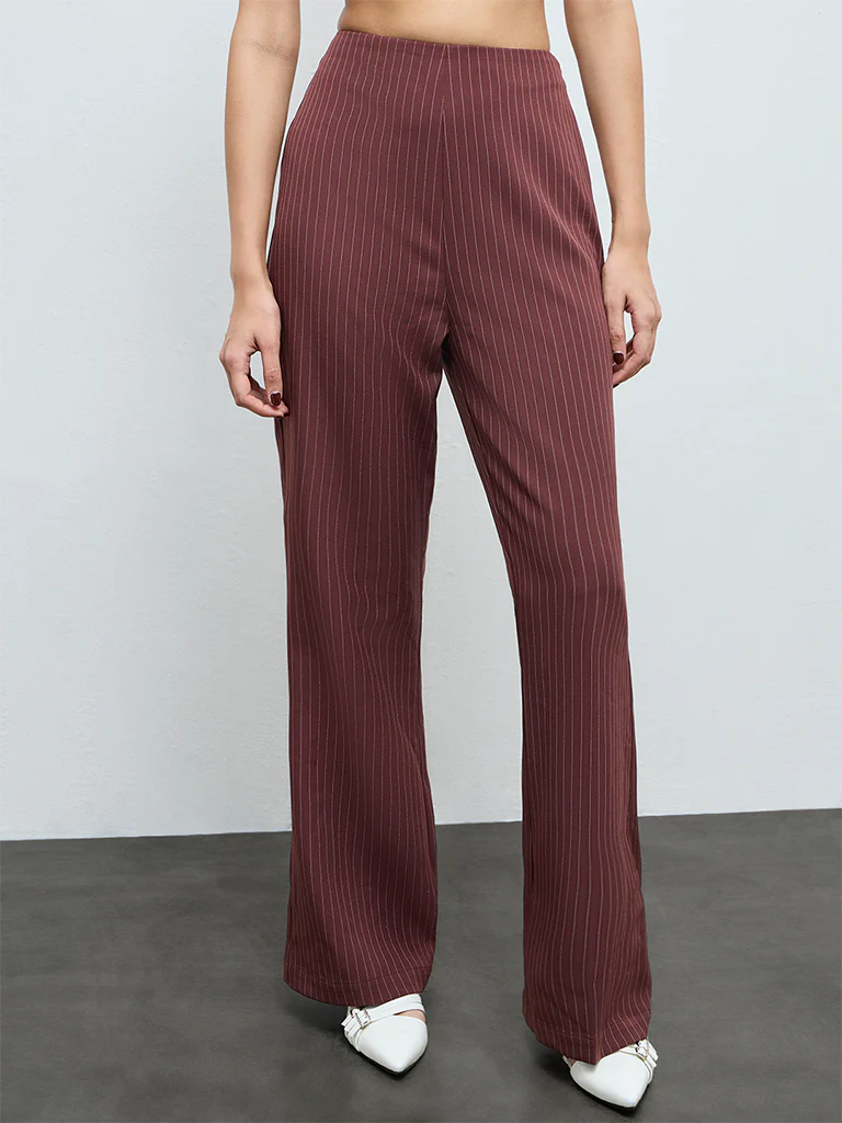 Wardrobe Brown Striped High-Rise Trousers - Image 2