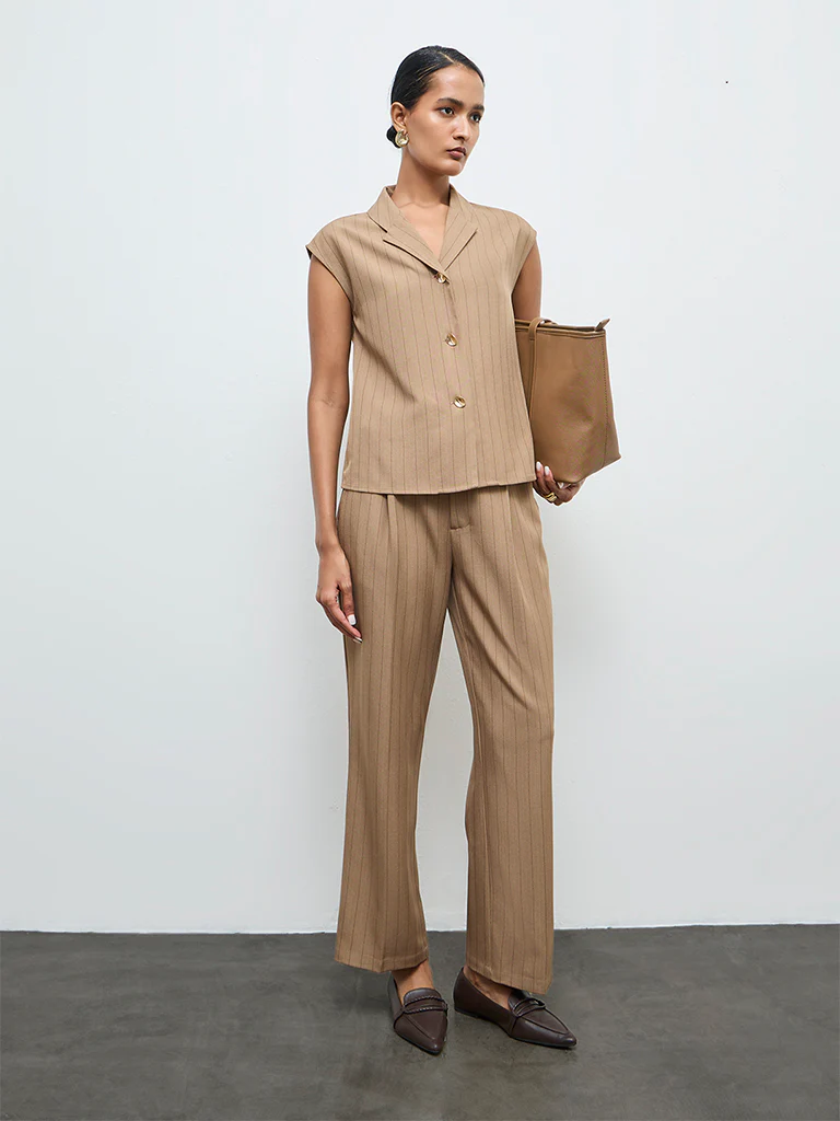 Wardrobe Brown Striped High-Rise Trousers