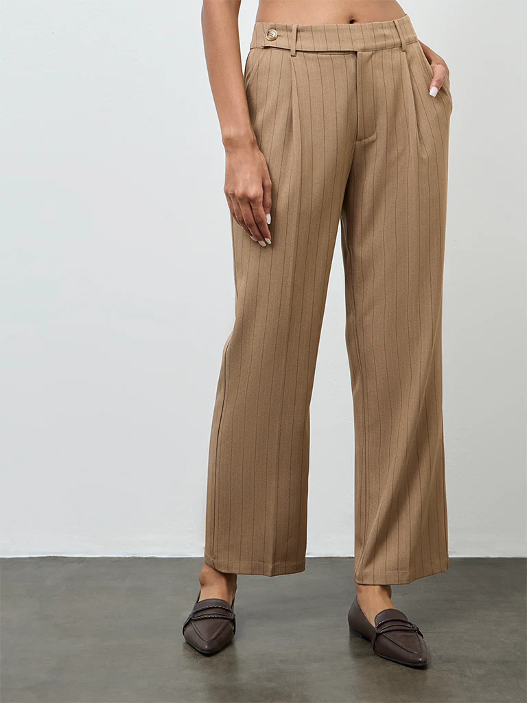 Wardrobe Brown Striped High-Rise Trousers - Image 2