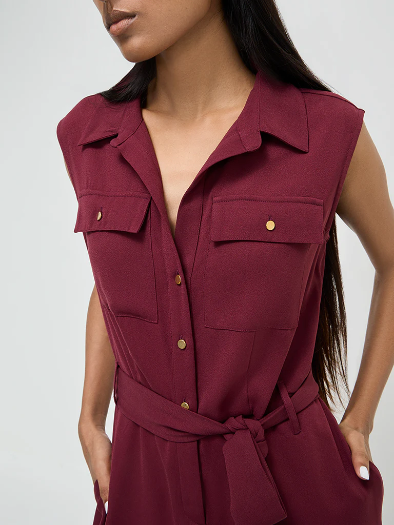 Wardrobe Burgundy Jumpsuit with Belt - Image 2