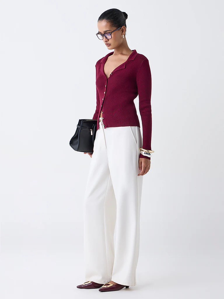 Wardrobe Burgundy Ribbed Blouse - Image 2