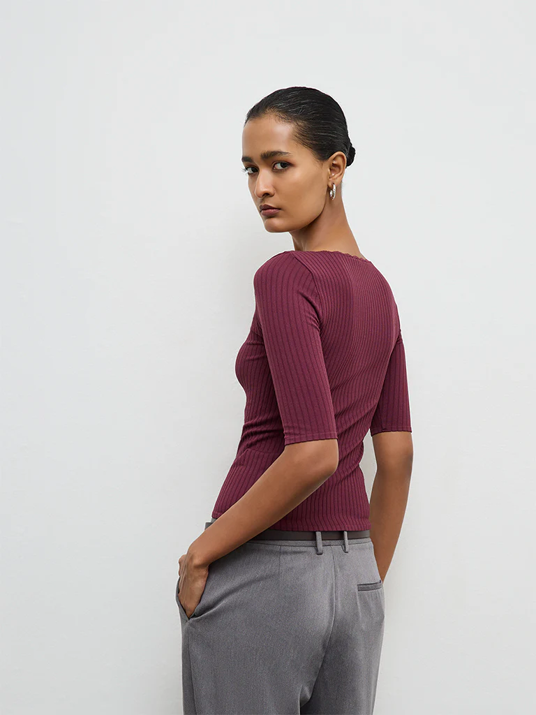 Wardrobe Burgundy Ribbed Top - Image 4