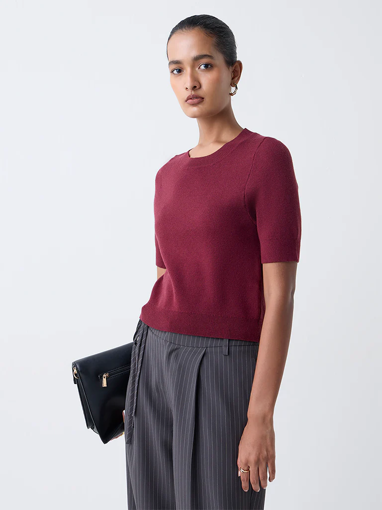 Wardrobe Burgundy Solid Sweater - Image 2