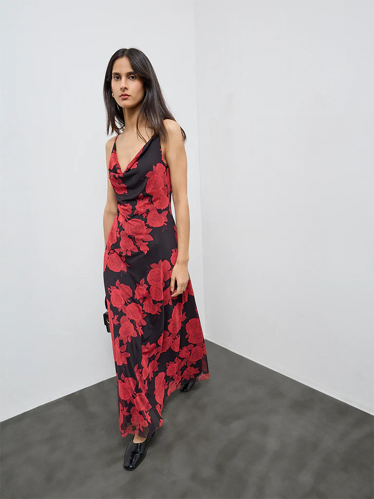 Wardrobe Red Floral A-Line Dress - Image 2