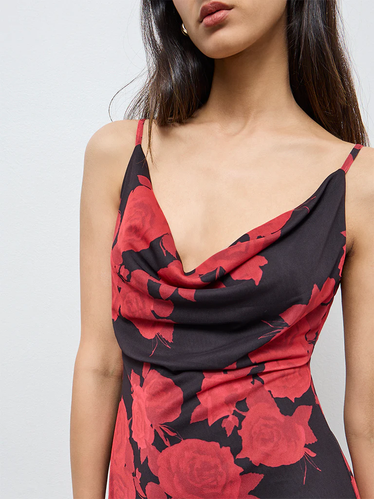 Wardrobe Red Floral A-Line Dress - Image 3