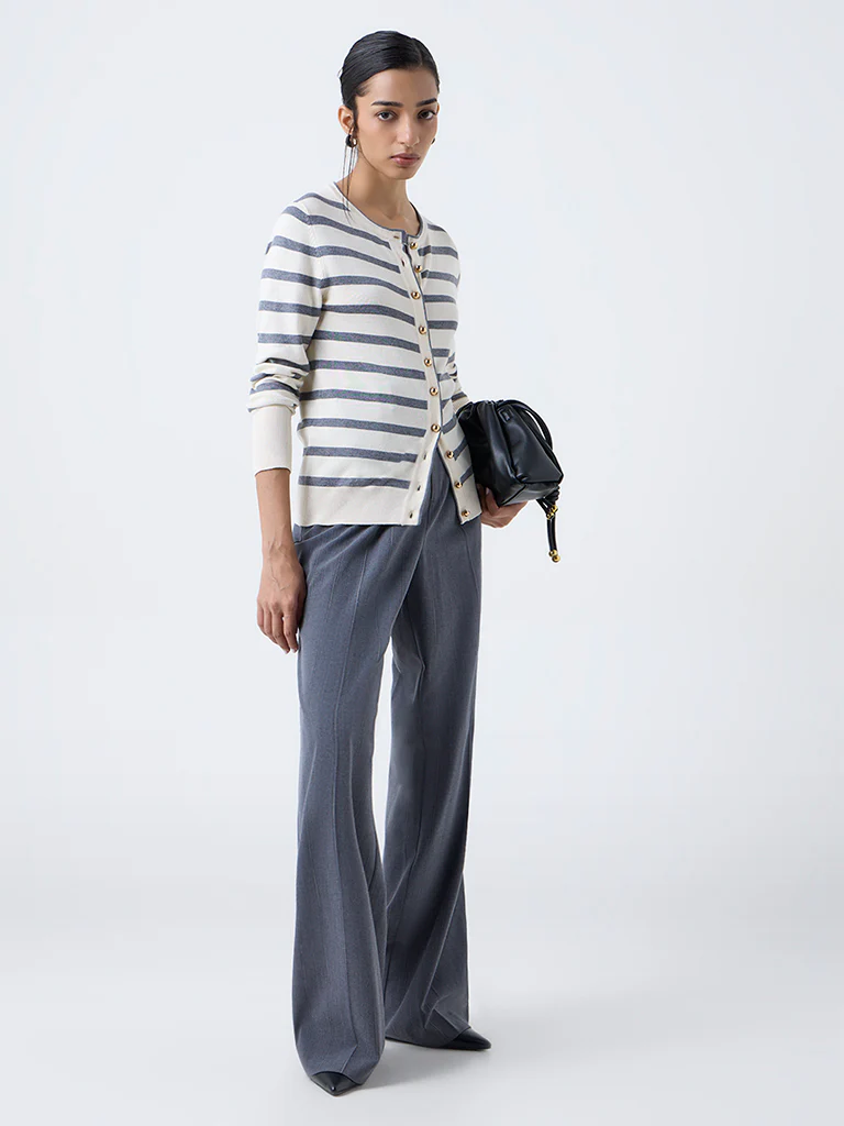 Wardrobe Cream Striped Cardigan - Image 2