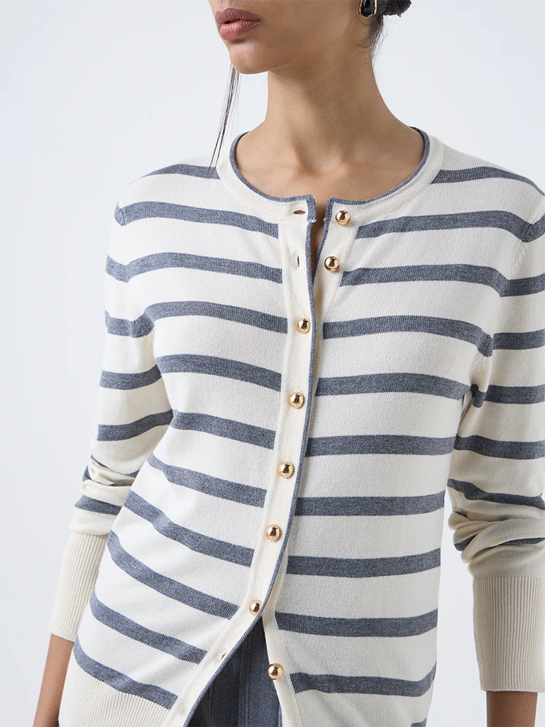 Wardrobe Cream Striped Cardigan - Image 3