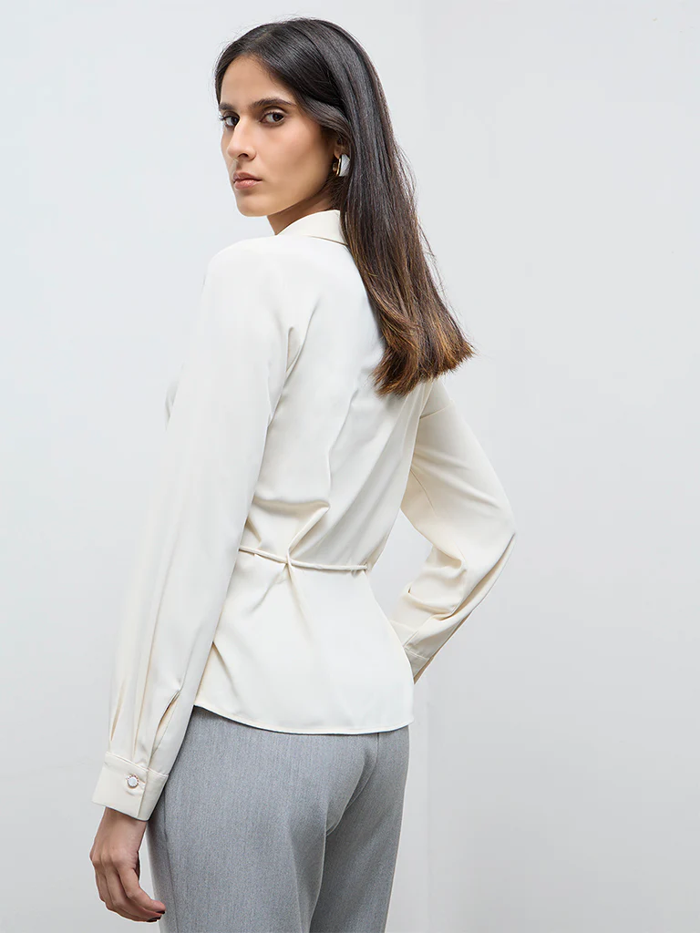 Wardrobe Cream Tie-Up Detail Blouse - Image 4