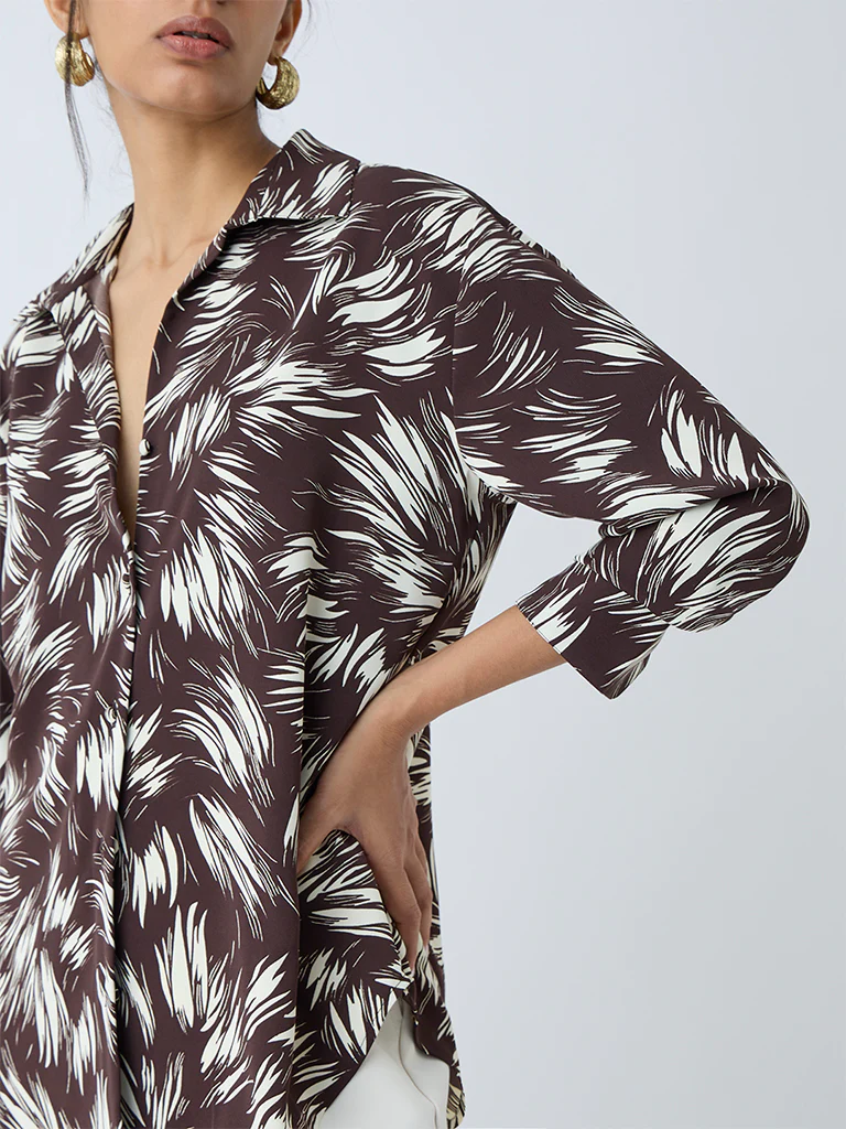 Wardrobe Dark Brown Abstract Design Shirt - Image 3