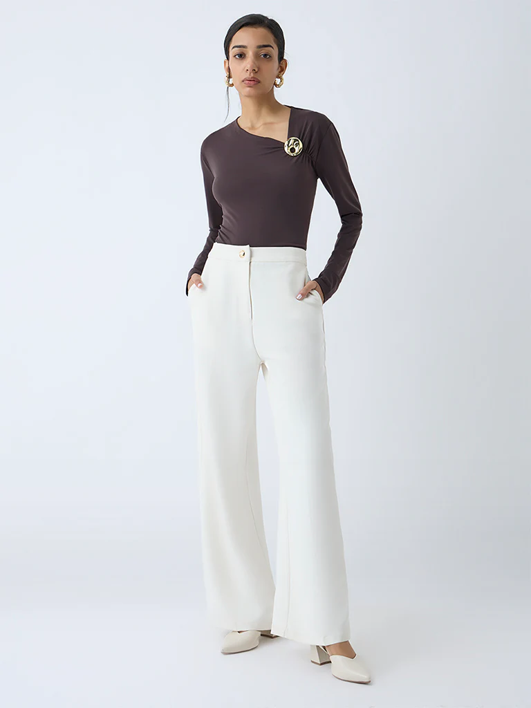 Wardrobe Dark Brown Buckle-Detailed Top - Image 2