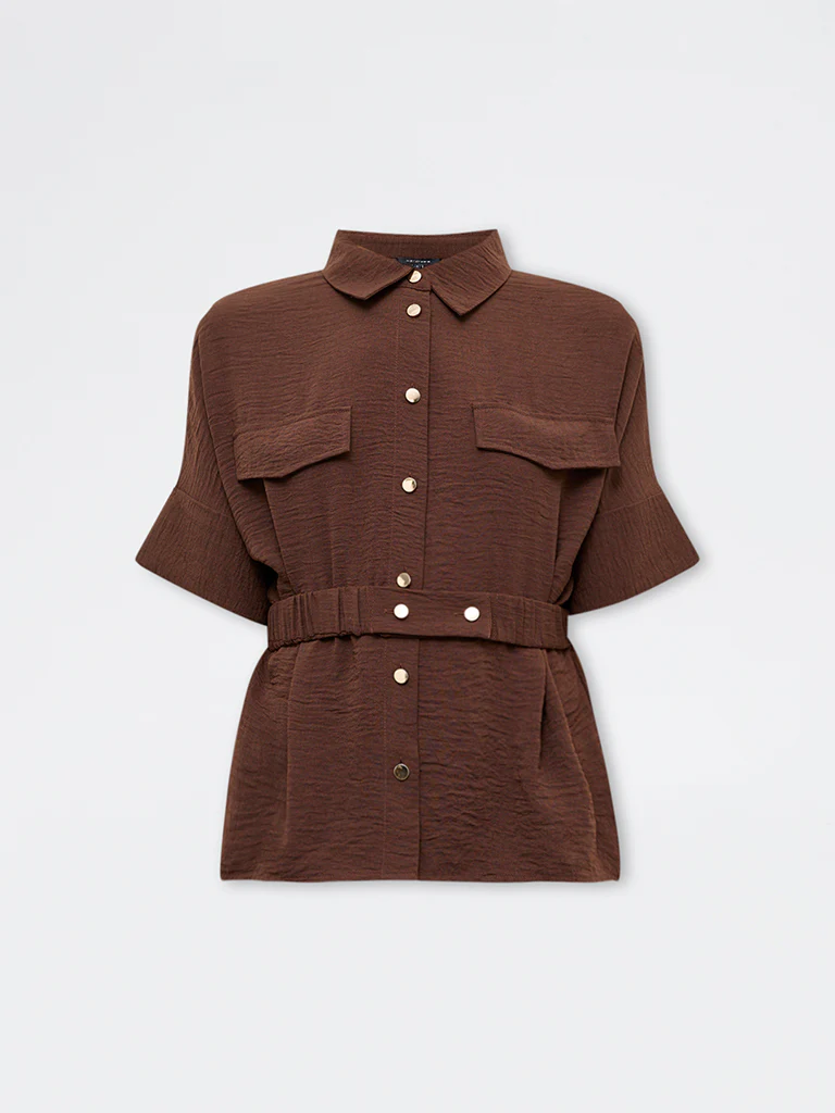 Wardrobe Dark Brown Crinkle-Textured Blouse - Image 5