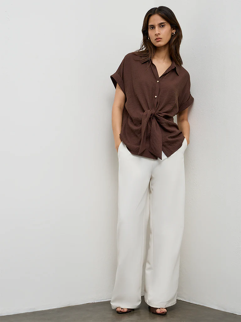 Wardrobe Dark Brown Knot-Detail Blouse - Image 2