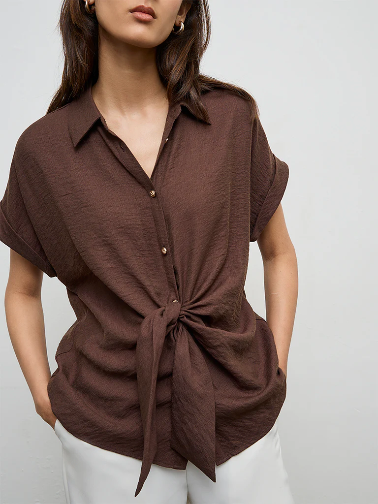 Wardrobe Dark Brown Knot-Detail Blouse - Image 3