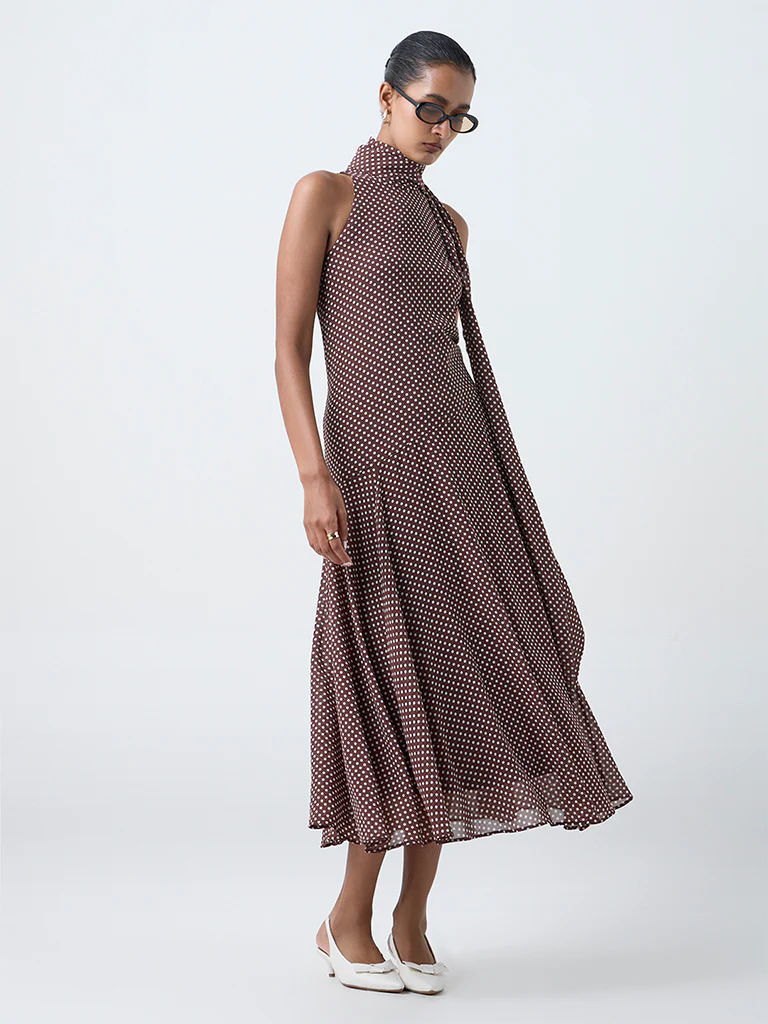 Wardrobe Dark Brown Polka Dot A-Line Dress