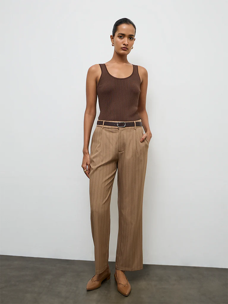 Wardrobe Dark Brown Ribbed Tank Top