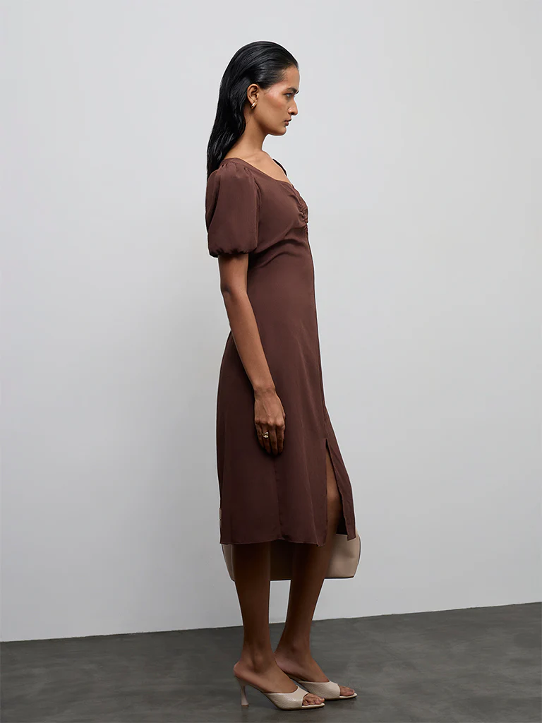 Wardrobe Dark Brown Ruched A-Line Dress - Image 2