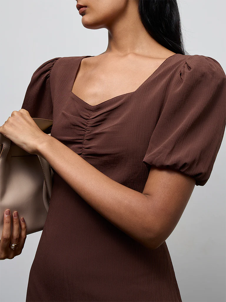 Wardrobe Dark Brown Ruched A-Line Dress - Image 3
