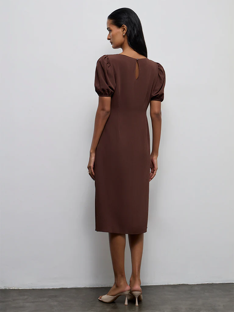 Wardrobe Dark Brown Ruched A-Line Dress - Image 4