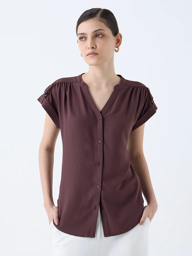 Wardrobe Dark Brown Solid Shirt - Image 2