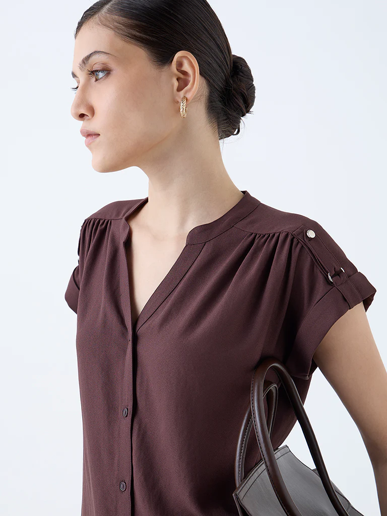 Wardrobe Dark Brown Solid Shirt - Image 3