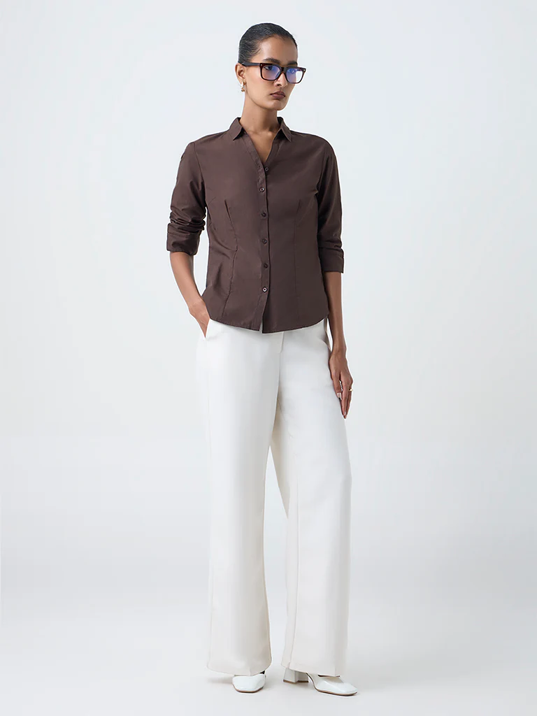 Wardrobe Dark Brown Solid Shirt - Image 2