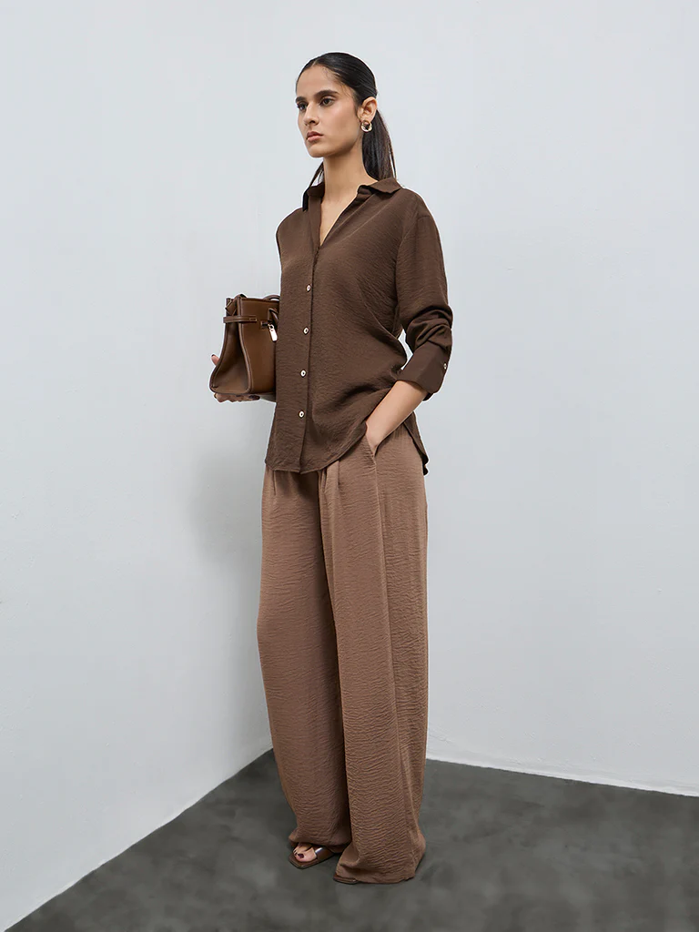 Wardrobe Dark Brown Solid Shirt - Image 2