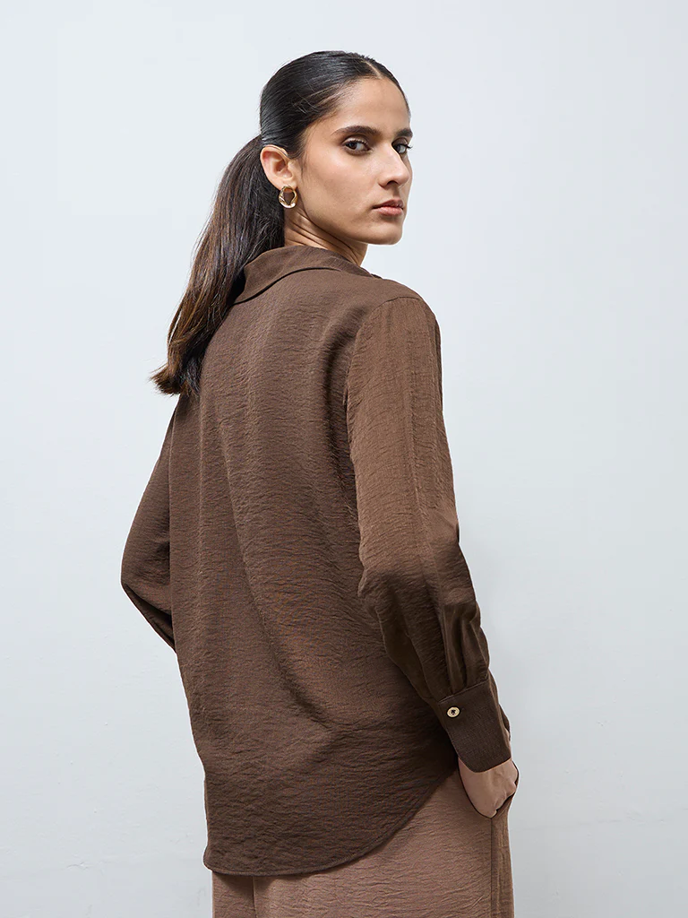 Wardrobe Dark Brown Solid Shirt - Image 4