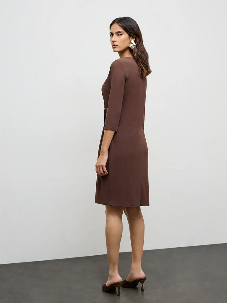 Wardrobe Dark Brown Wrap-Style Dress - Image 4