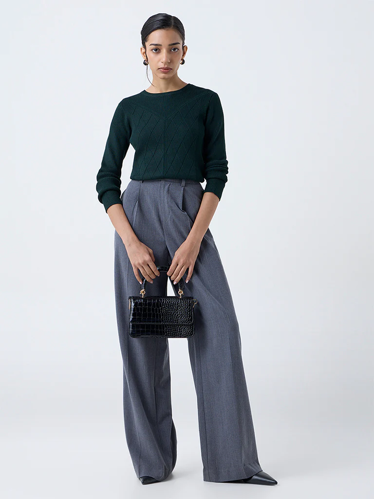 Wardrobe Dark Green Textured Sweater