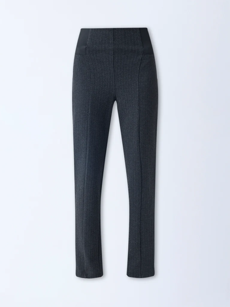 Wardrobe Dark Grey Pinstriped High-Rise Pants - Image 5