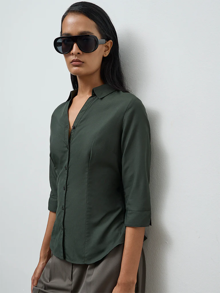 Wardrobe Dark Olive Solid Shirt
