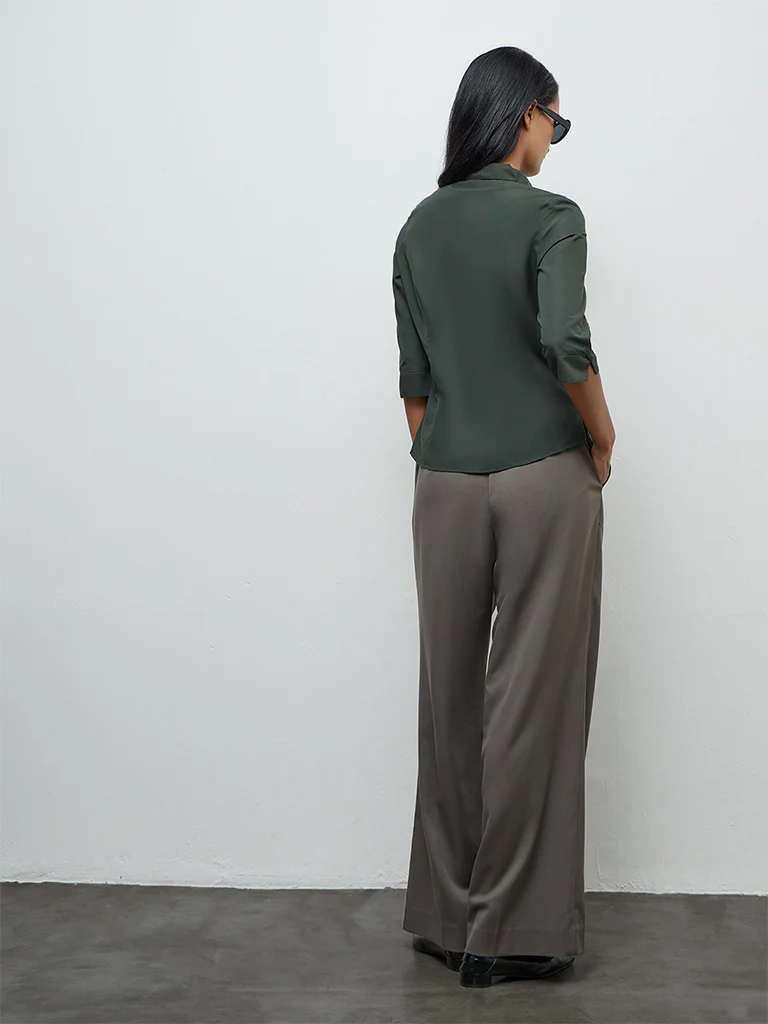 Wardrobe Dark Olive Solid Shirt - Image 4