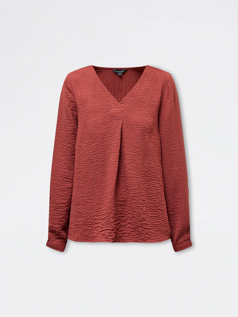 Wardrobe Dark Rust Crinkle-Texture Blouse - Image 5