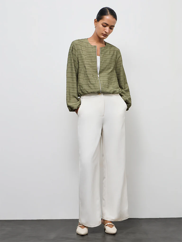 Wardrobe Dark Sage Self-Striped Jacket