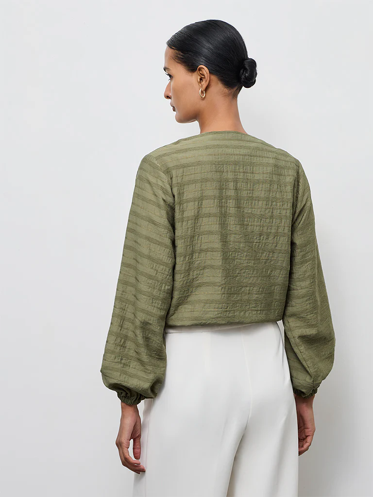 Wardrobe Dark Sage Self-Striped Jacket - Image 4