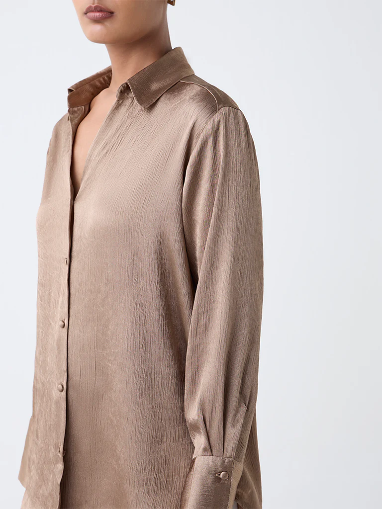 Wardrobe Dull Gold Textured Shirt - Image 3