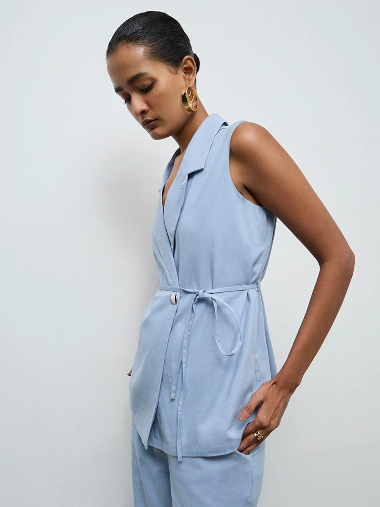 Wardrobe Dusty Blue Blouse with Belt - Image 2