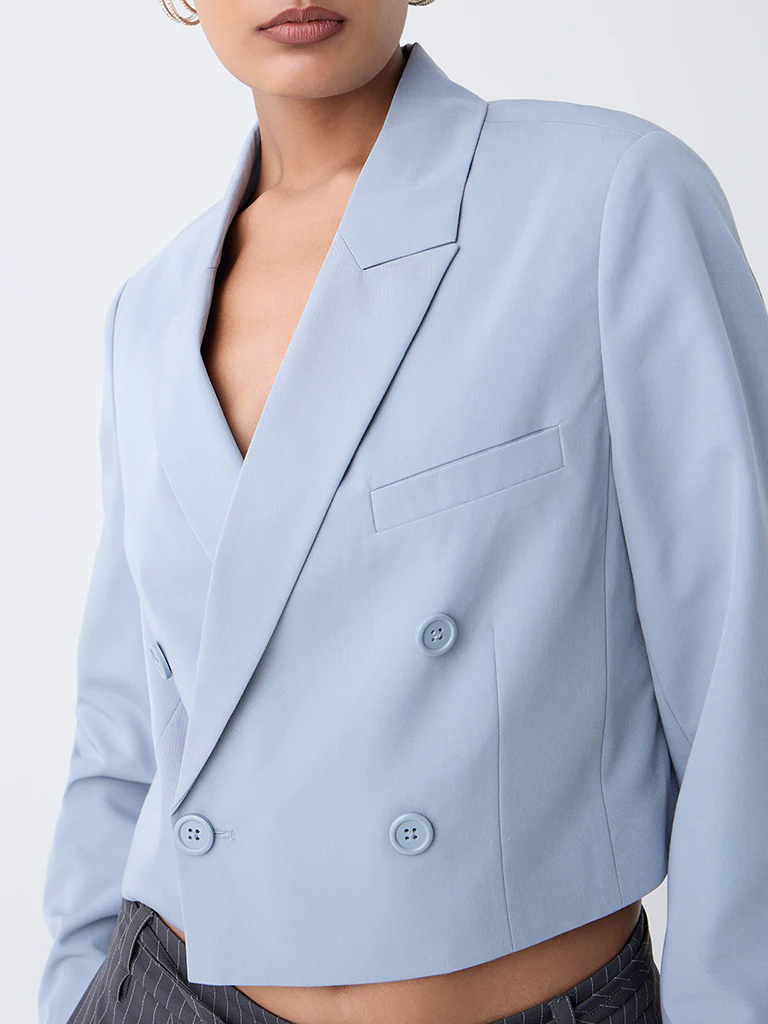 Wardrobe Dusty Blue Crop Blazer - Image 3