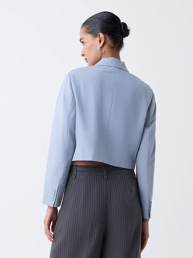 Wardrobe Dusty Blue Crop Blazer - Image 4