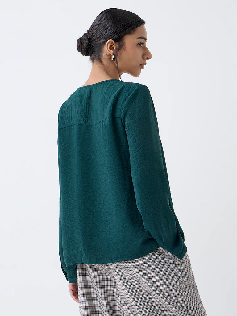 Wardrobe Green Crinkle-Textured Top - Image 4