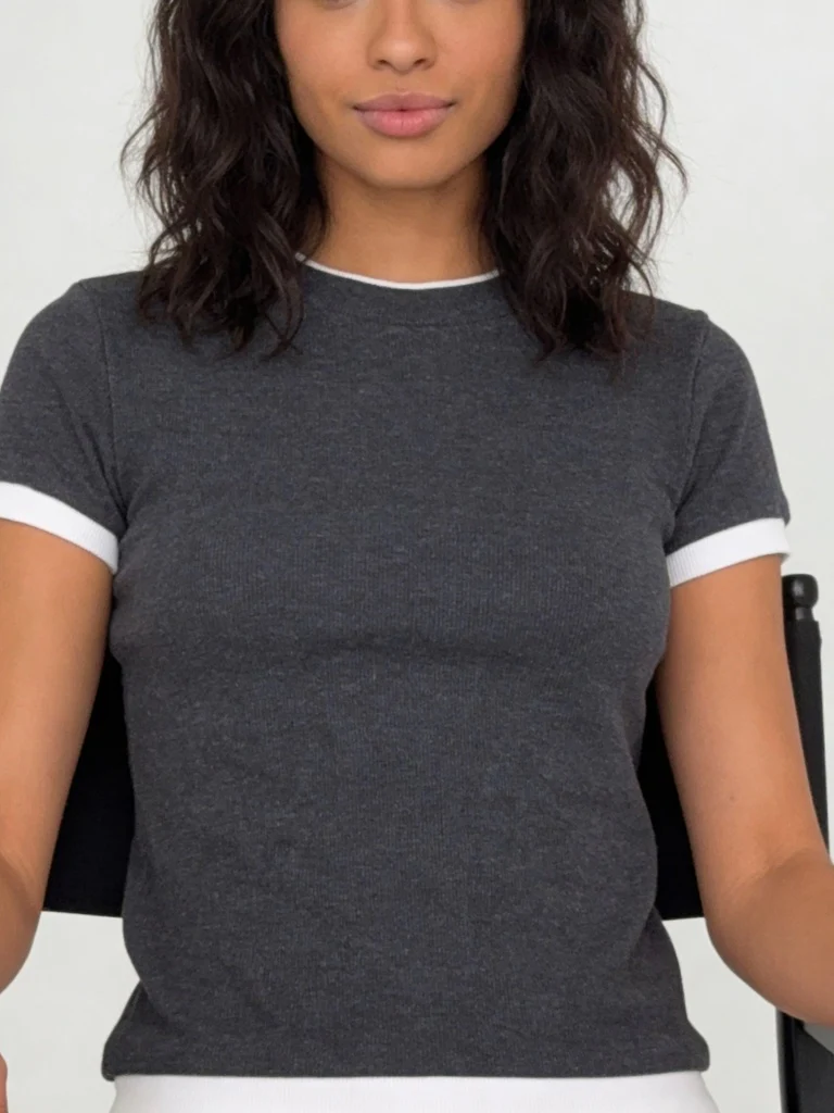 Wardrobe Grey Contrast Ribbed Trim Slim Fit Cotton-Blend T-Shirt - Image 3