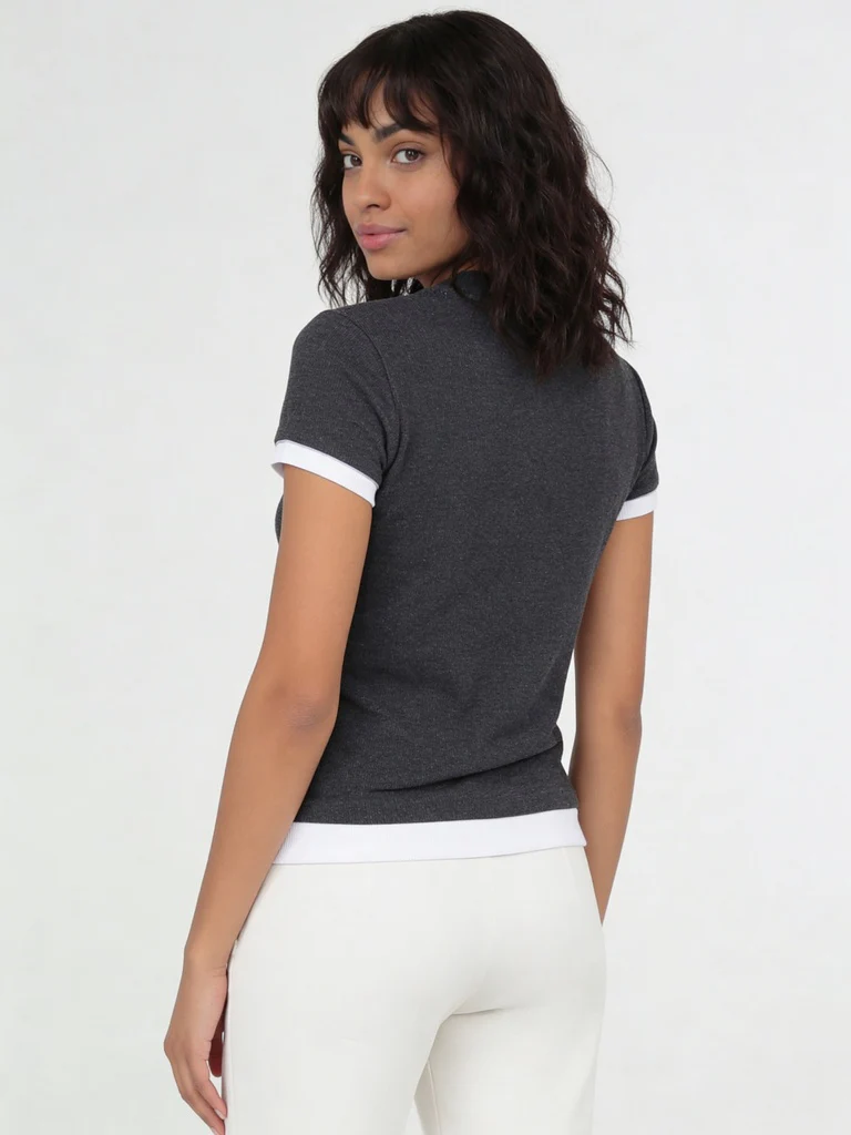 Wardrobe Grey Contrast Ribbed Trim Slim Fit Cotton-Blend T-Shirt - Image 4