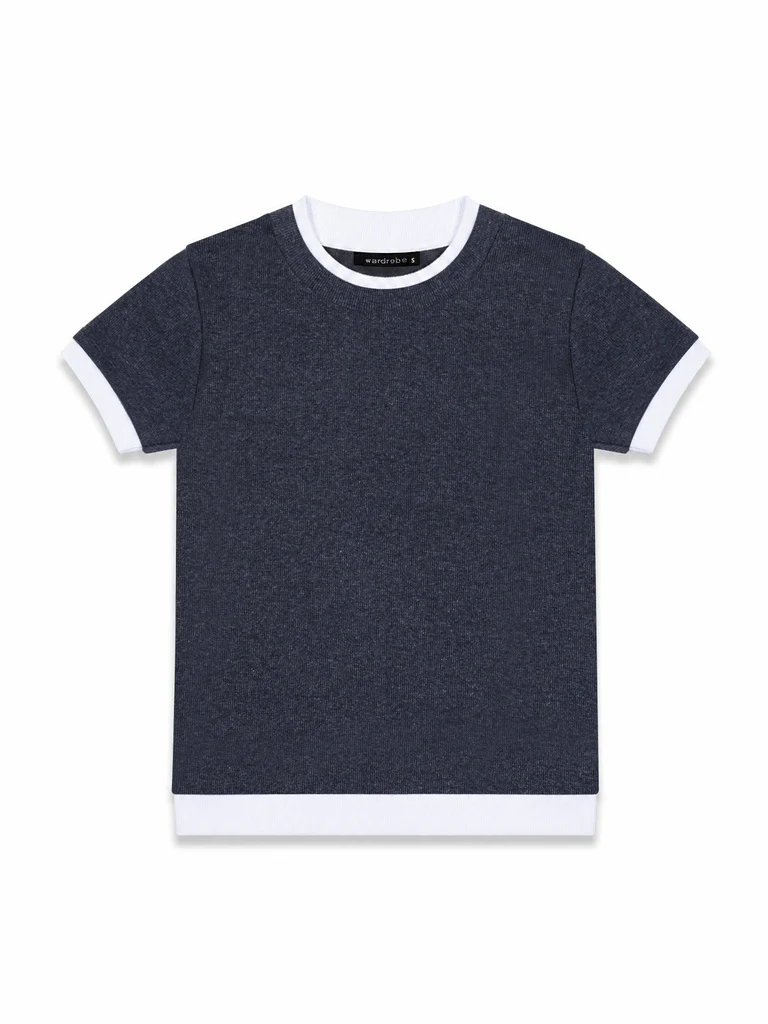 Wardrobe Grey Contrast Ribbed Trim Slim Fit Cotton-Blend T-Shirt - Image 5