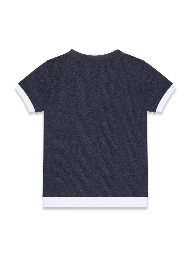 Wardrobe Grey Contrast Ribbed Trim Slim Fit Cotton-Blend T-Shirt - Image 6