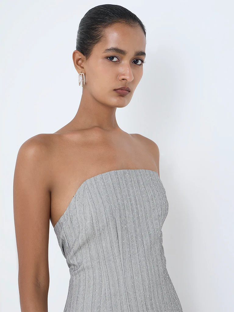 Wardrobe Grey Embellished Tube Dress - Image 3