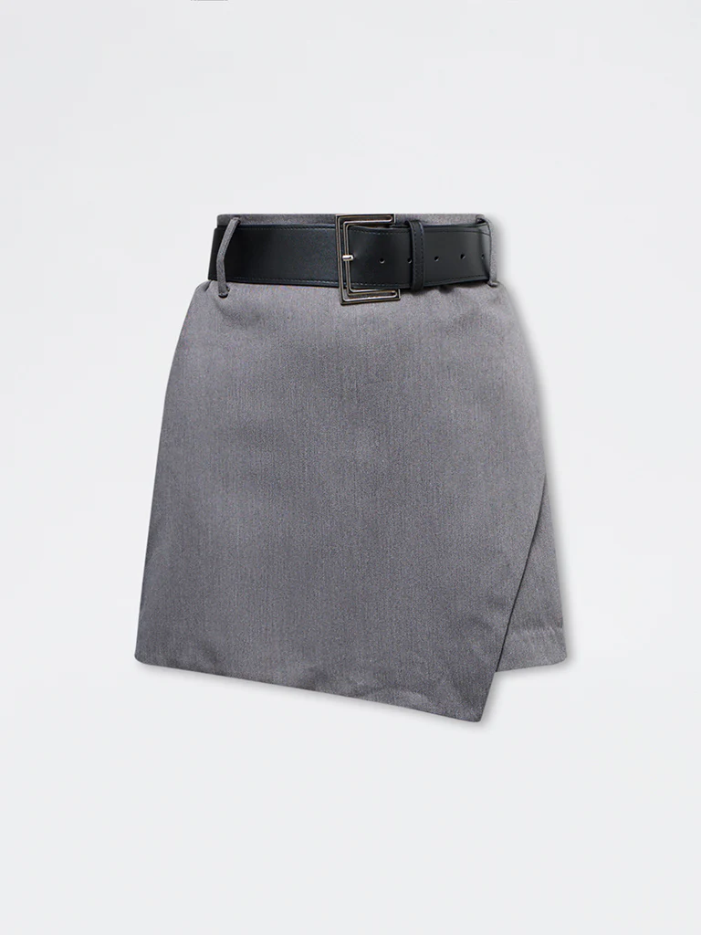Wardrobe Grey High-Rise Cotton Skort with Belt - Image 5