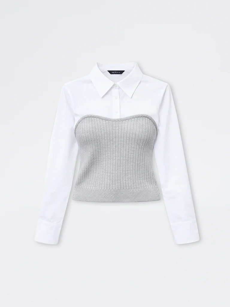 Wardrobe Grey Layered Ribbed Cotton Blouse - Image 5