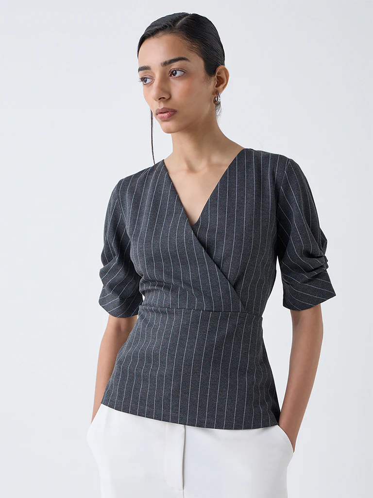 Wardrobe Grey Pinstriped Top