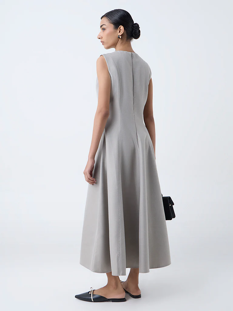 Wardrobe Grey Solid A-Line Dress - Image 4