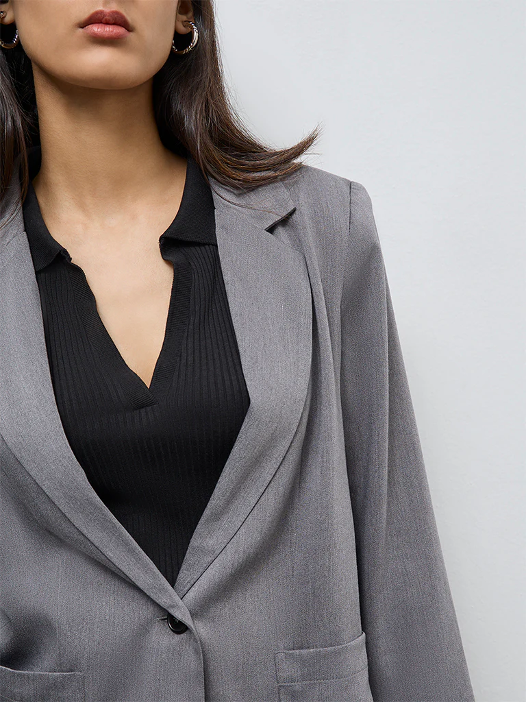Wardrobe Grey Solid Blazer - Image 3